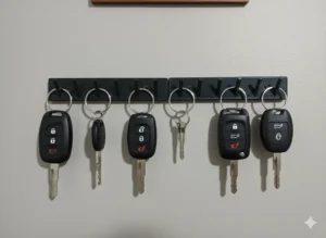 auto nuove in fila con chiavi appese