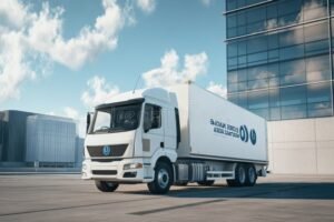 autocarro parcheggiato con sfondo urbano