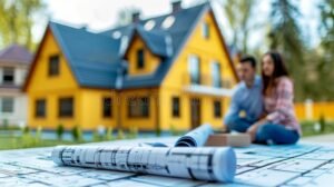 coppia riesaminando planimetrie di una casa