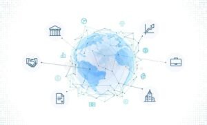 globo terrestre con icone di finanza globali