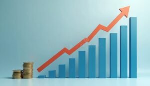 monete e banconote con grafico di crescita finanziaria