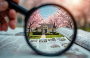 persona che esamina cataloghi immobiliari con lente