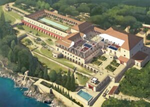 villa romana con piscina e vista citta